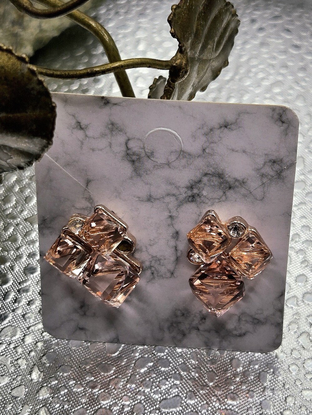"5/$40" Peach Square Cube Crystal Sparkle Bling Cluster Post Stud Earrings